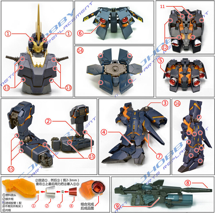 CJ Hobby PG Unicorn Banshee Metal Set Red 16 Options + Illuminated Thrusters