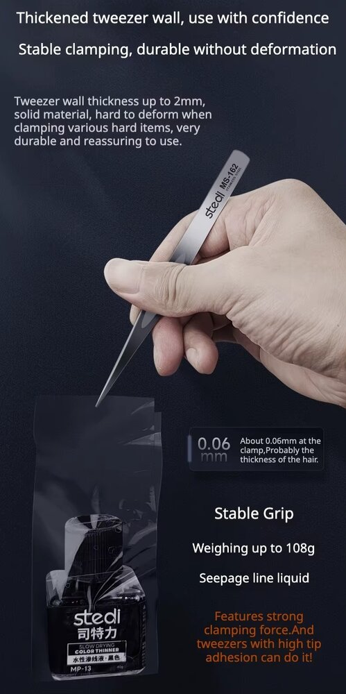 Stedi Thick-Walled Precision Tweezers (Flat) MS-162