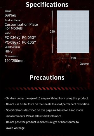 DSPIAE PC Series Pla Plate for Modelling 3pcs. Available in 4 Sizes